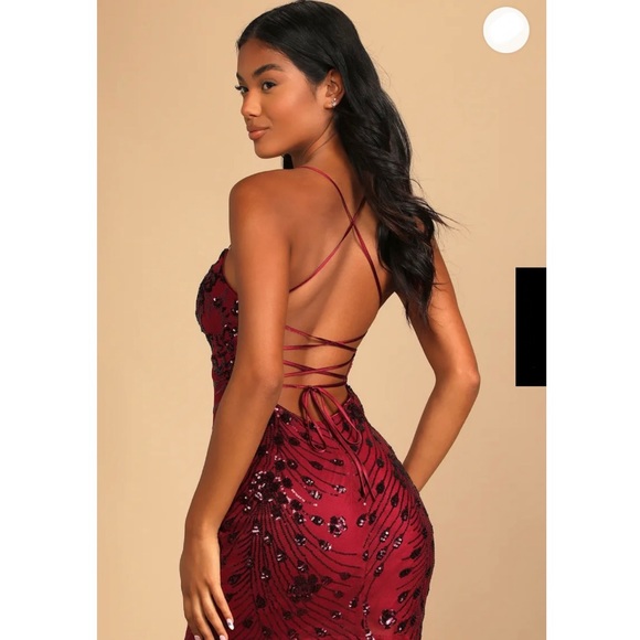 Lulus Keep Glowing Wine Red Sequin Lace-Up Bodycon Mini Dress - Picture 4 of 17